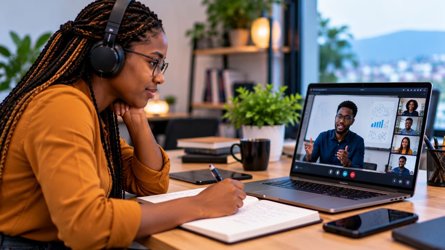 Une apprenante étudie en ligne à son rythme