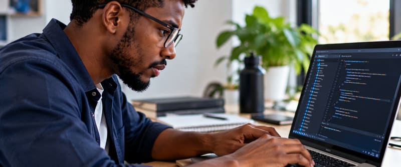 Un apprenant programme pendant une formation courte